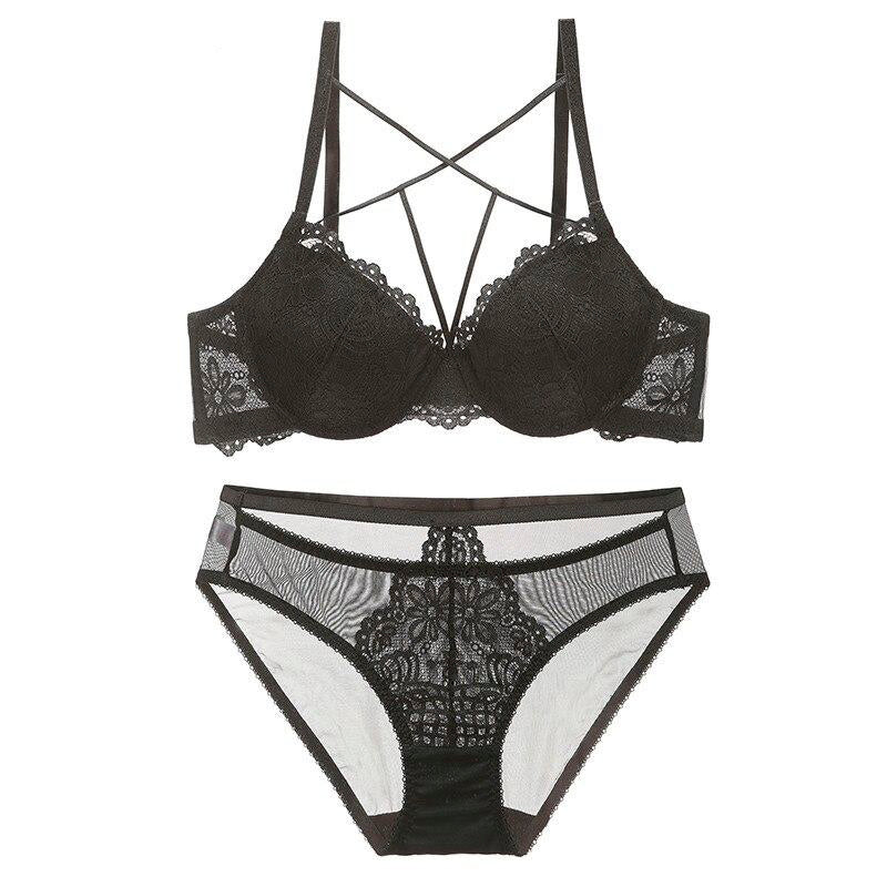 Cotton Thick V-Neck Lingerie Push Up Underwear Bra Set