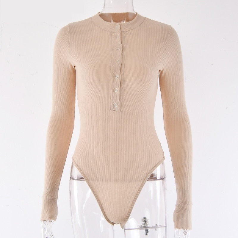 Women V Neck Knitted Long Sleeve Bodysuit