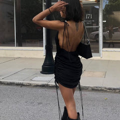 Backless Solid Spaghetti Straps