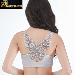 Butterfly Embroidery Front Closure Wireless Bra
