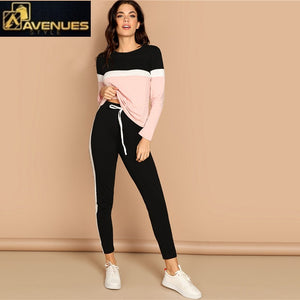 Women Color-Block Top And Pants