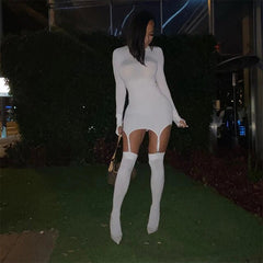 Bodycon Garter Stocking Long Sleeve Sexy Party Dress