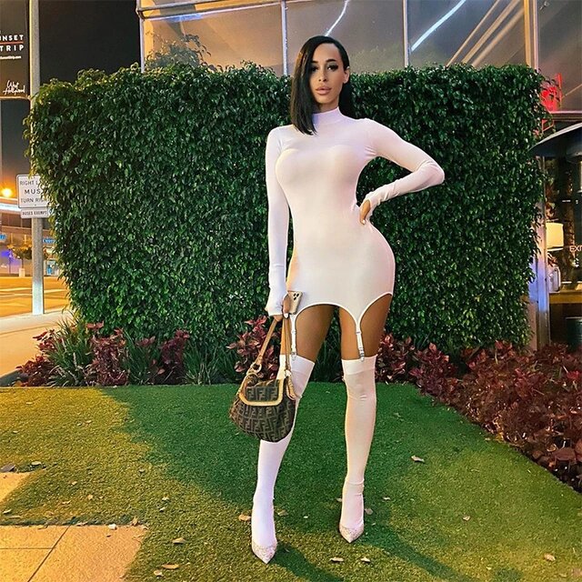 Bodycon Garter Stocking Long Sleeve Sexy Party Dress
