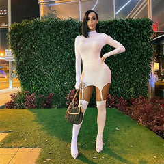 Bodycon Garter Stocking Long Sleeve Sexy Party Dress