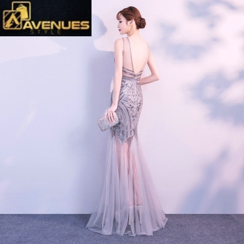 Sequins Beading Mermaid Long Formal Party Dress