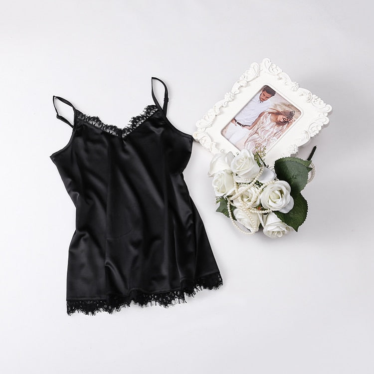 Women's Casual Silk Tank V Neck Tops