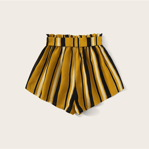 Self Belted Striped Waist Shorts