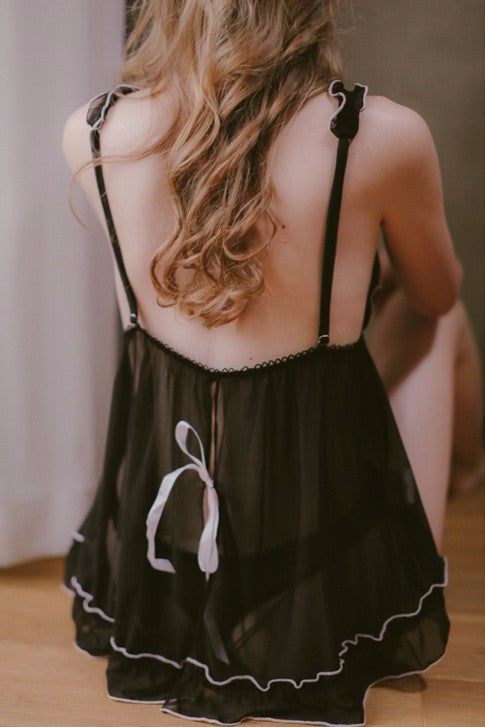 Net Yarn Sexy Nightgown Pantie Set