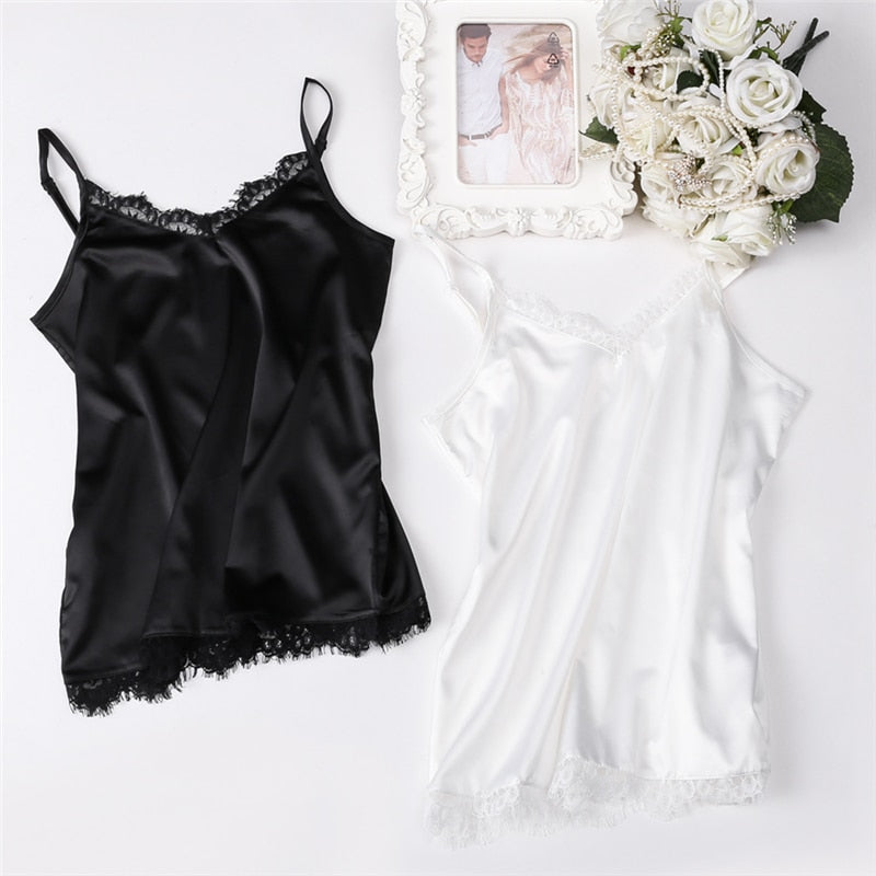 Women's Casual Silk Tank V Neck Tops