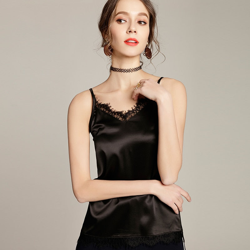 Women's Casual Silk Tank V Neck Tops