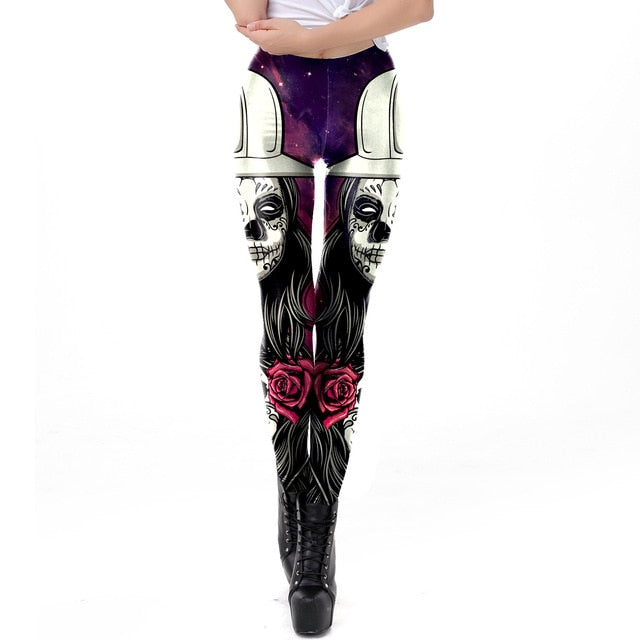 Women's Halloween Sugar Skull Print Leggings
