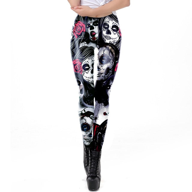 Women's Halloween Sugar Skull Print Leggings